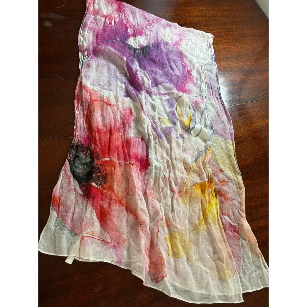 Talbots Watercolor Floral Print Scarf Modal Lightweight Rectangle Wrap 70 x 20